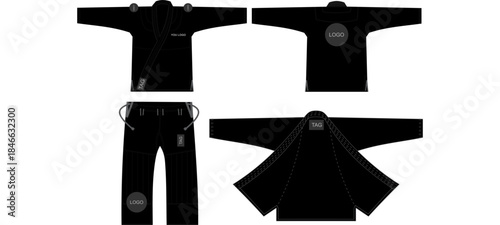 Bjj Gi Jiu Jitsu Karate Suit Uniform Mockup Template Vector