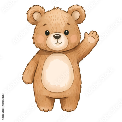 Cute brown teddy bear toy sitting isolated on a white background for a fun childhood vector illustration