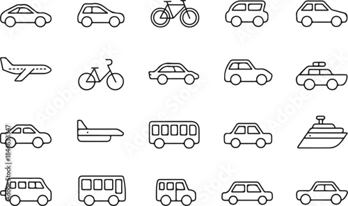 Various transportation icons for travel and commute