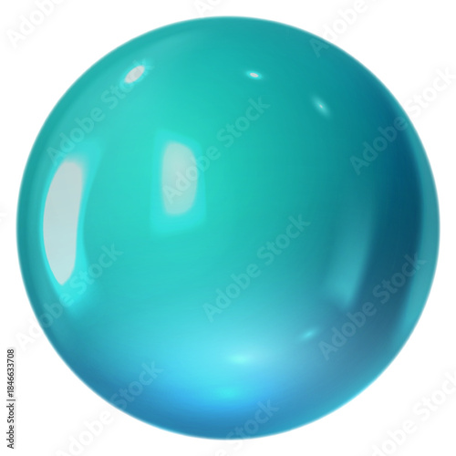 A 3D glass sphere with a glossy, realistic surface, bright blue with highlights and reflections.