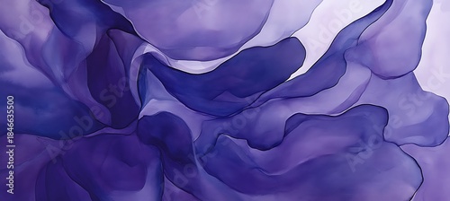 Illustration of abstract purple watercolor design with wavy shapes and soft colors