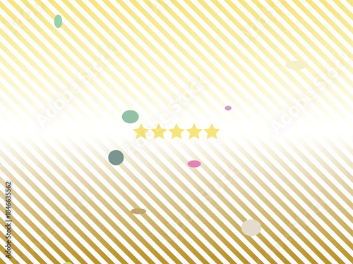 Gold Striped Gradient Background with Five Yellow Rating Stars and Floating Dots Confetti