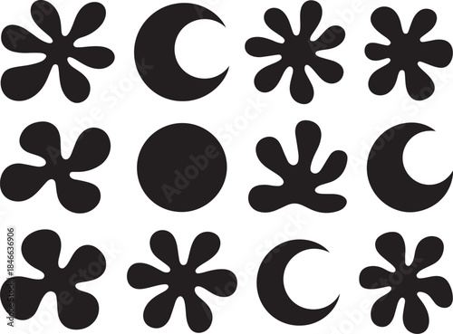 Modern abstract shapes and symbols in black