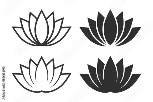 Lotus flower graphic icons set. Abstract signs isolated on white background. Vector illustration