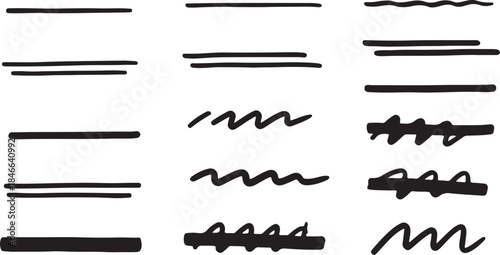 Black Lines and Wavy Strokes on White Background