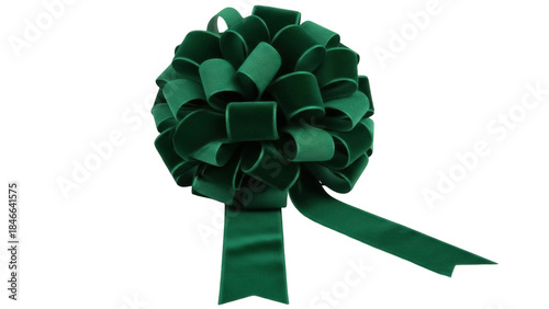 Isolated green ribbon bow, lush and luxurious for gift decor or elegant presentations
