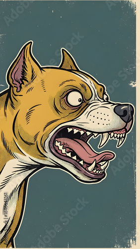 Aggressive Dog Illustration with Sharp Teeth.