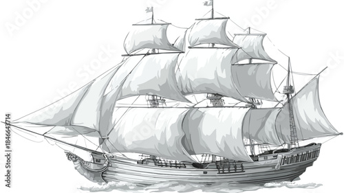 Sailboat with Unique Design and Vector Outline Illustration