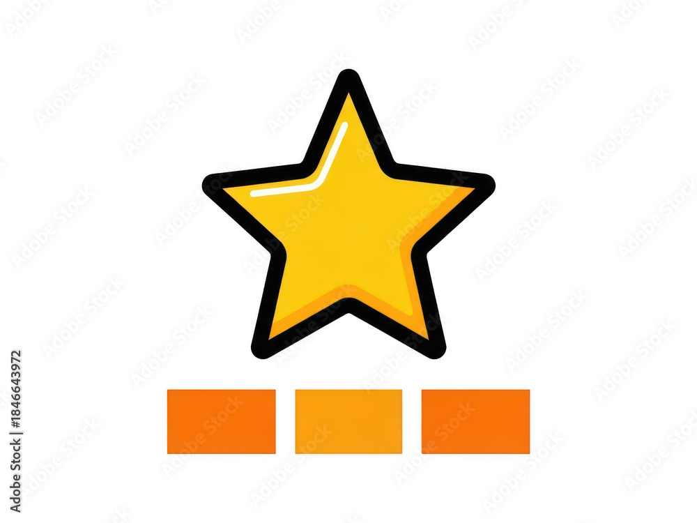 Obraz premium Yellow star rating icon with three orange bars isolated on transparent background