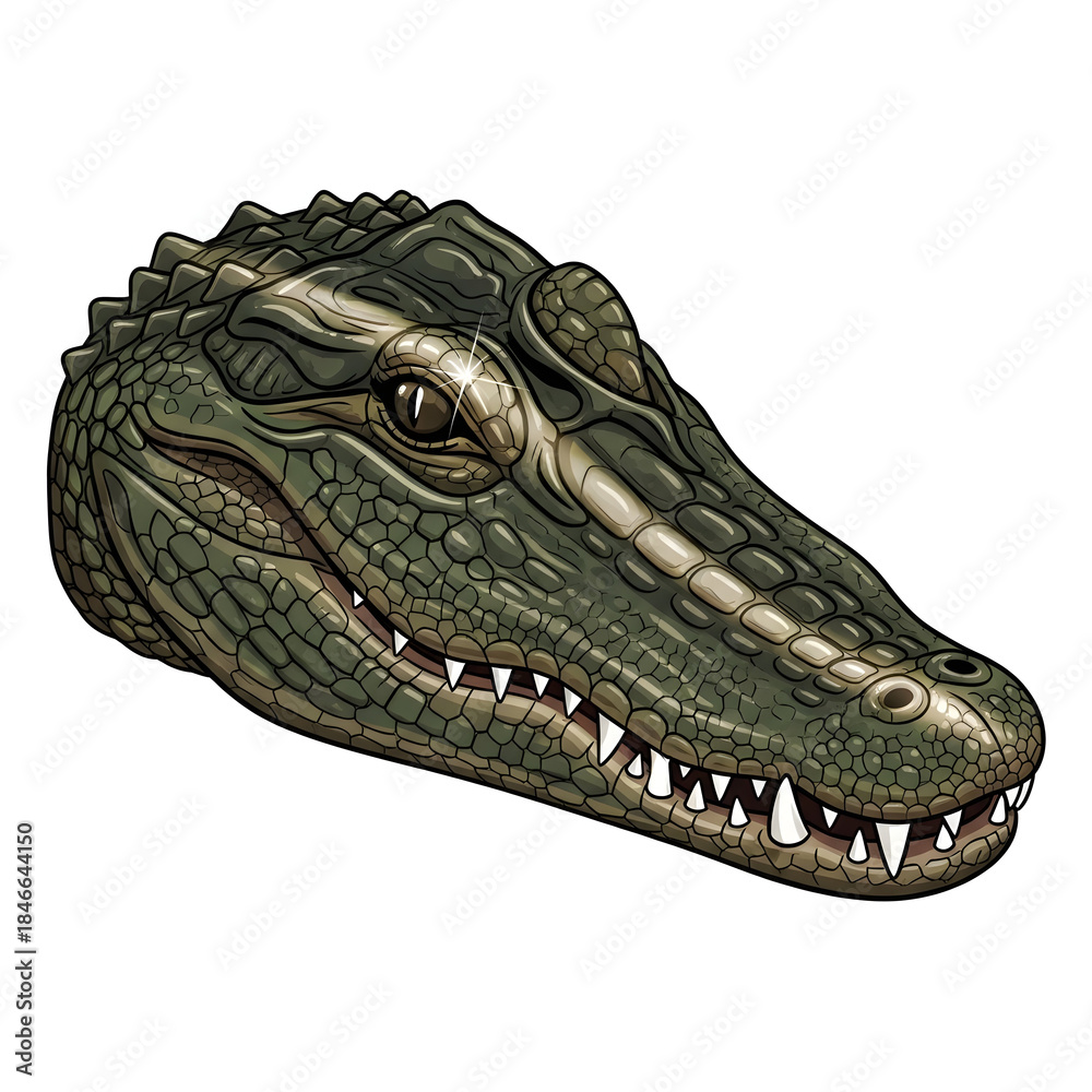 Obraz premium Crocodile Head with Sharp Teeth Illustration.