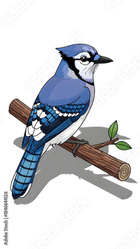 Blue Jay perched on a branch with leaves.
