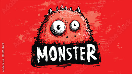 Monstrous Cartoon Drawing on Red Background
