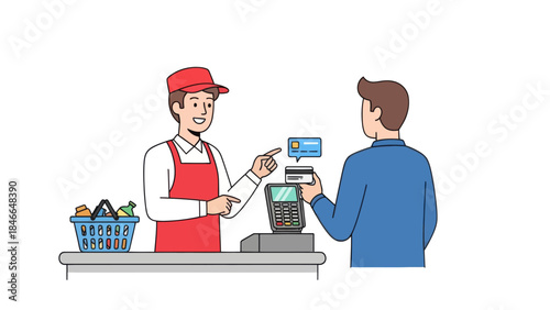 Customer Making Payment at Check-Out Counter in Retail Store with Friendly Assistant