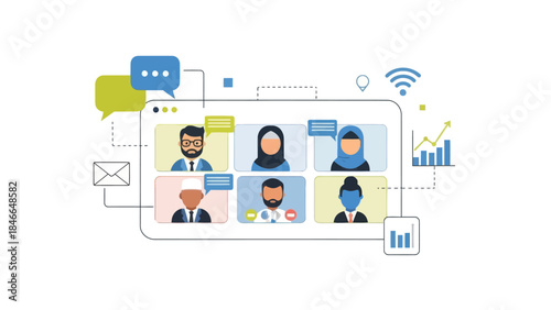 Virtual Video Conference Call Connecting Diverse Professionals with Technology and Communication