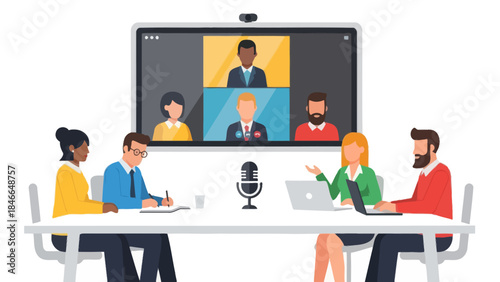 virtual conference meeting with diverse professionals participating in online discussion