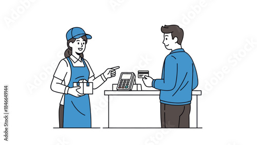 Customer Payment Transaction at Retail Store Cash Register with Friendly Staff Illustration