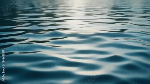 水面に広がる穏やかな朝の海のビデオ動画、自然と癒しを感じる水の映像、生成AI