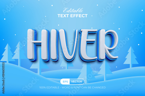 Hiver Text Effect 3D Blue Color Style. Editable Text Effect.