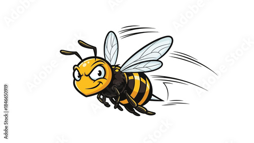 Cartoon Bee Flying Angrily with Speed Lines Vector Illustration