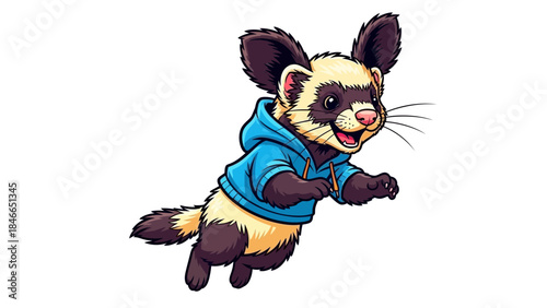 Adorable Playful Axolotl Wearing Blue Hoodie Cartoon Illustration