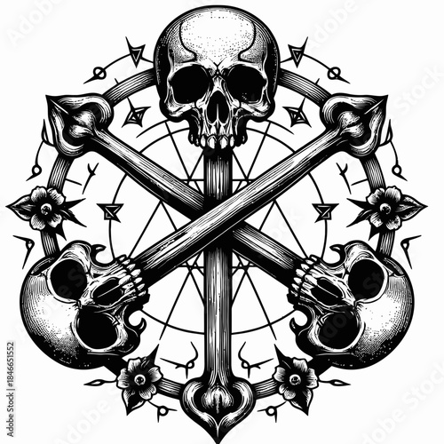 skull and crossbones on black background