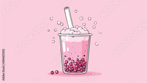 Bubble Tea with Pearls Vector Illustration: Colorful and Refreshing Beverage Graphics