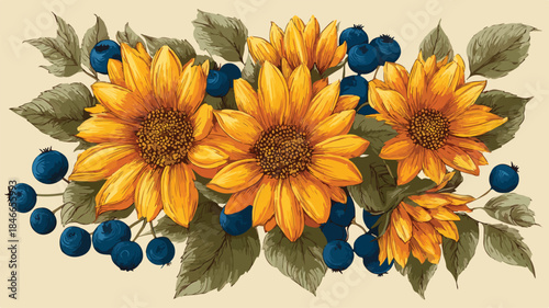 Stunning Vibrant Sunflower Bouquet Vector Illustration Design