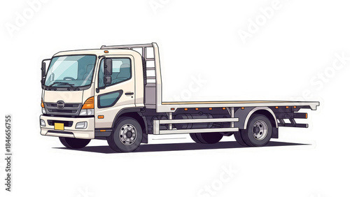 Modern white flatbed truck for heavy duty transport and logistics.
