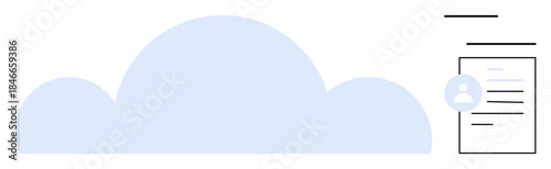 Cloud storage, data management, online profiles, personal information, data security, digital infrastructure. Large cloud icon next to a user profile. Cloud storage and data management concept