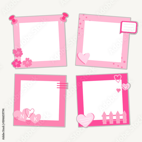 Wedding and Valentine's Day photo frames. Kid border collage design. Children photo album family template. Creative scrapbook picture. Wall template composition.