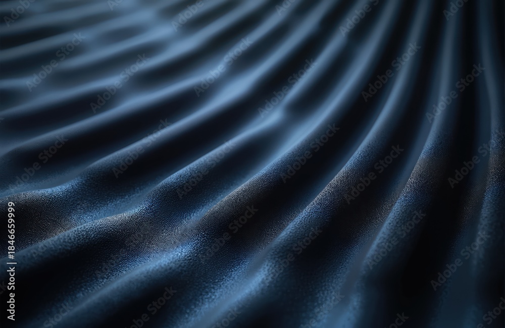 Fototapeta premium Deep blue textured waves create flowing abstract background. Fabric has subtle grain, suggesting depth, softness. This material forms elegant, smooth undulations with soft highlights, dark shadows.