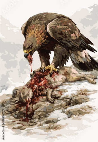Aquila chrysaetos is having lunch illustration art