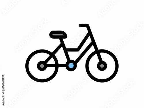 Simple line drawing of a bicycle with large wheels and a blue hub