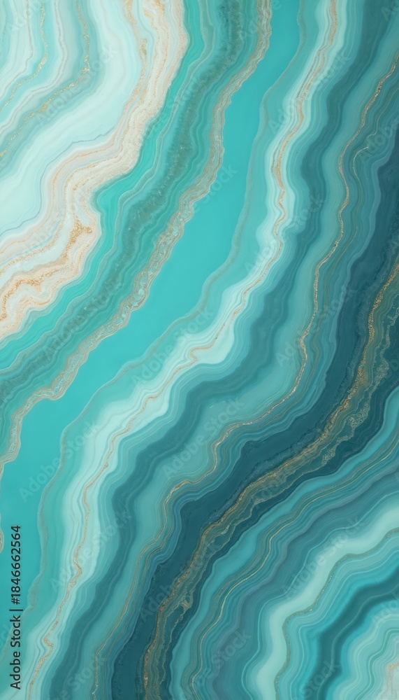 Obraz premium Turquoise abstract agate stone texture illustration. Blue marble pattern with golden veins. Decorative background for phone case. Trendy wallpaper for social media, blog post poster design. Luxury