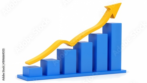 A 3D rendering of a blue block with a yellow arrow pointing up.