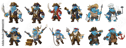Funny Wild Animal Mascot Characters Depicting Sailing, Treasure Hunting, and Life at Sea.