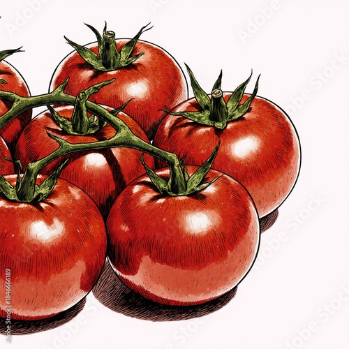 Hand-drawn tomatoes on white background stylized food illustration