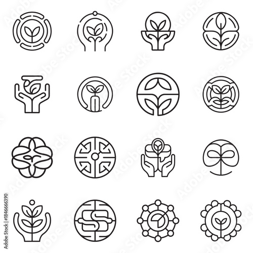 Digital Sustainability Tech Icon Pack – 16 Minimal Eco Technology Icons
