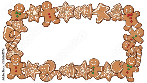 Sweet Holiday Gingerbread Cookies Frame with Smiling Characters for Christmas Design and Festive Celebrations