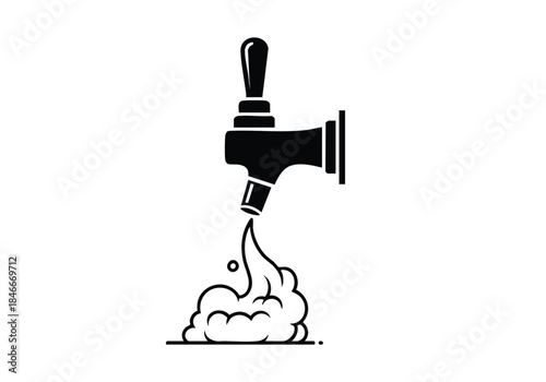 Black and white beer tap pouring drink into glass