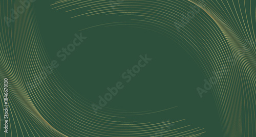 Green abstract background with golden wavy pattern. Art deco ornament vector illustration