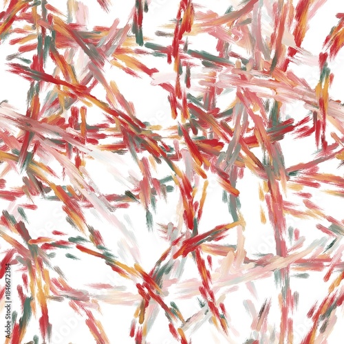 Mineral green, red brown and faded orange brush strokes on the white background. Oil painting texture. Seamless hand drawn pattern for wrapping, textile, print.