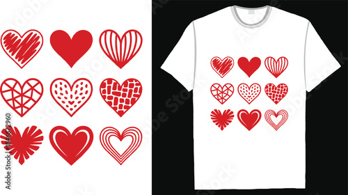 Red Heart Icons Set Minimal Valentine Love T Shirt Design