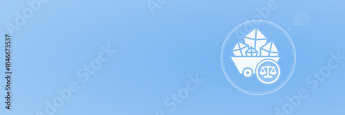 Bergbau- und Rohstoffrecht: Juristische Waage auf Förderwagen mit Edelsteinen, Vektor Header, copy space, svg unter 60 kB