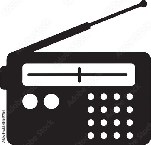 Portable Radio Icon Retro Receiver & Antenna Silhouette Vector