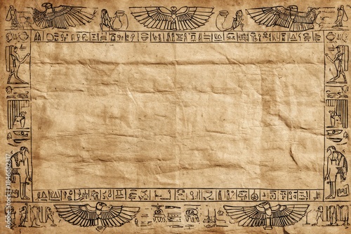 Vintage Egyptian Papyrus Frame with Hieroglyphs