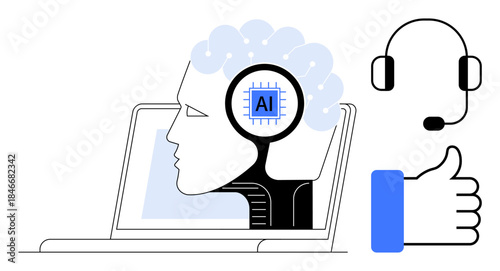 Artificial intelligence concept. Artificial intelligence integrated into human tools for communication and efficiency. Artificial intelligence enhancing modern technology and interaction. include AI