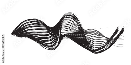 Abstract Black Wavy Lines Forming a Dynamic Flowing Shape.