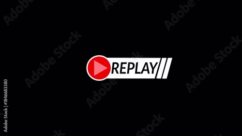 Replay button icon animation on transparent background, Replay icon sign Animation video for Live Streamers and broadcasting with alpha channel in 4k.