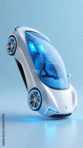 3D Rendered Illustration of a Futuristic Silver and Blue Electric Sports Car, Symbolizing Advanced Automotive Technology and Luxury Mobility